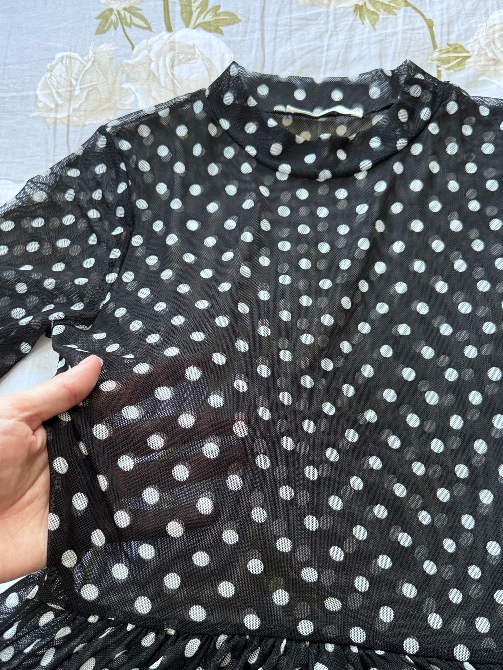 Alora Eden Black Polka Dot Sheer Mesh Long Sleeve Maxi Dress In Size Small — image 4 of 7